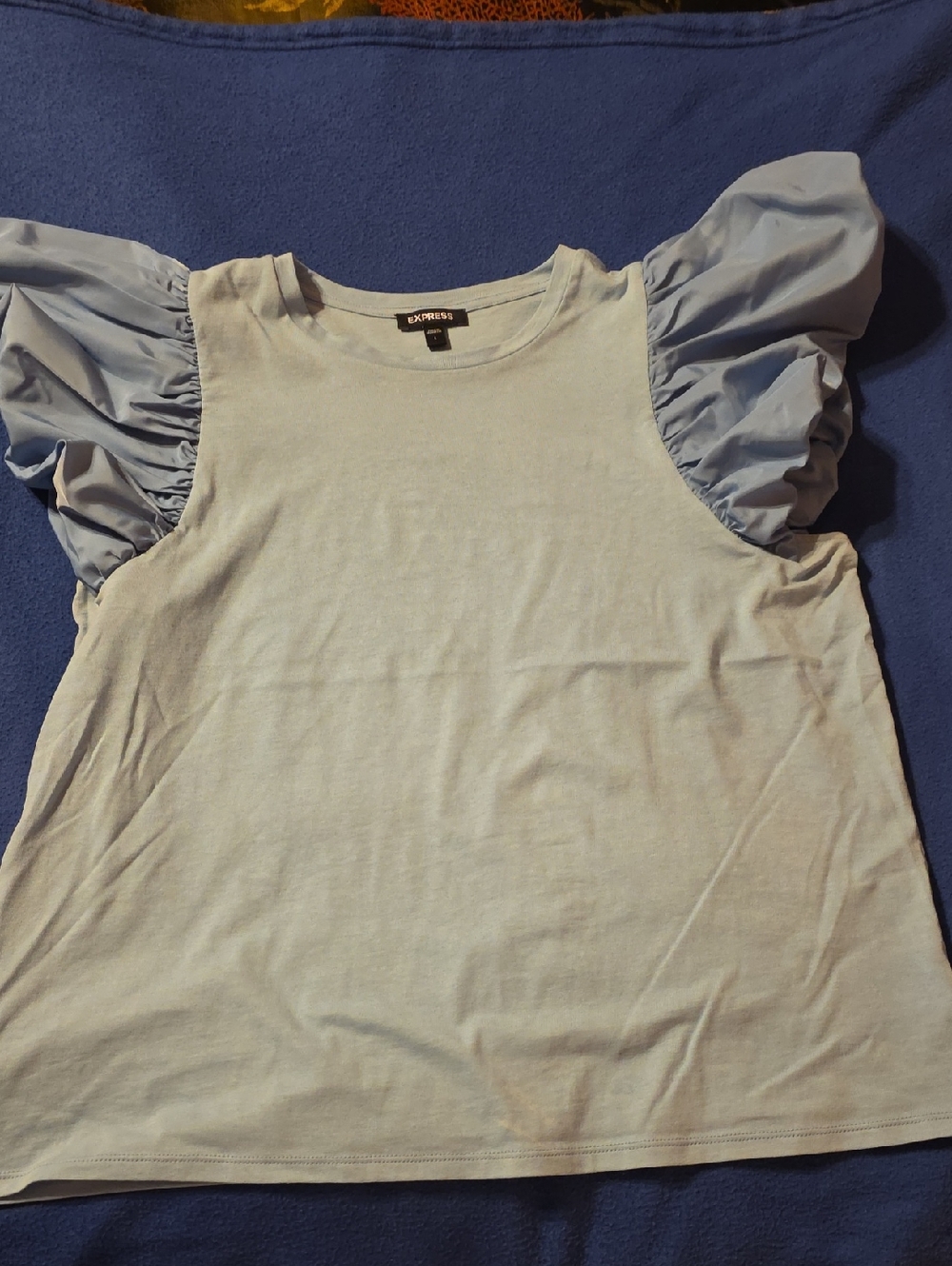 Express Women's Pale Blue Puff Sleeve Tank